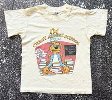 Vintage 80s Sun Sportswear Tee T Shirt "Im Crazy About School” Cartoon Cat Sz Lg