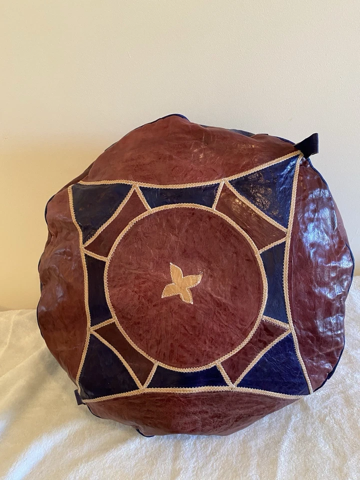 Set Of three Leather Pouf/Pillow Cover Unstuffed From Northern Ghana - Image 3 of 4