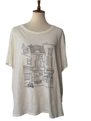 Old Navy Everywear T-Shirt Womens 2X Cream Cotton French Cafe Graphic Tee