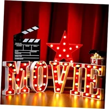 7 Pcs 6.3" Movie Light up Letters Sign LED Movie Night Party Decorations 