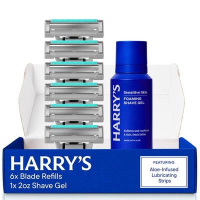 Harry's Plus Razor Refills - 6 Blade 6 Count + 1 Shave Gel, Silver 