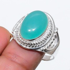 Aqua Chalcedony Gemstone Handmade 925 Sterling Silver All Size Ring For Gift