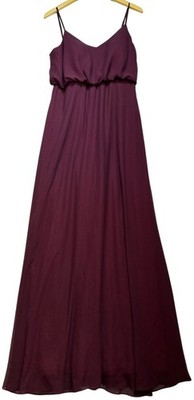 Birdy Grey Womens Gwennie Chiffon Bridesmaid Maxi Dress Size Large Cabernet Red