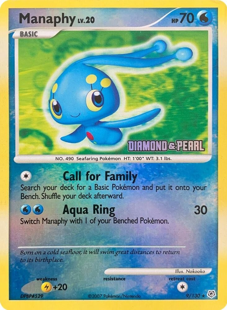 Manaphy - 9/130 - Pokemon Diamond & Pearl Reverse Holo Rare BK Promo LP