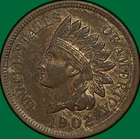 1902 Indian Head Cent Choice Almost Uncirculated AU+/UNC Coin, Woodgrain #40326