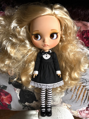 Blythe Doll Black Lace Dress Outfit Set w/ Striped Knee Socks for 1/6 BJD Dolls