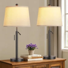 Bedside Lamps Set of 2, Tall Table Lamps for Living Room, Height Adjustable N...