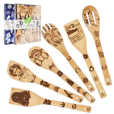 Star Wars Wooden Cooking Spoons Set Bamboo Burned Kitchen Utensils 6 Piece Set