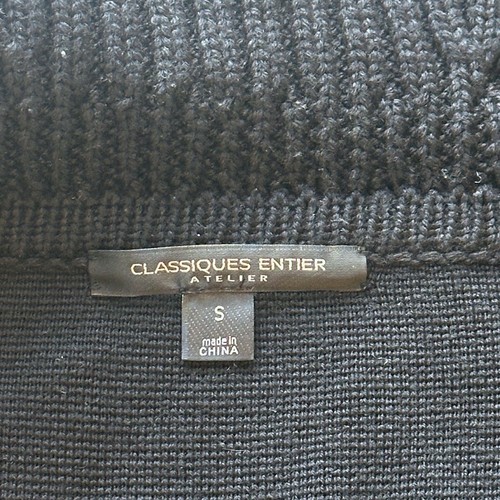 Classiques Entier Merino Wool Leather Trim Knit Cardigan Black Women’s Small - Picture 4 of 5