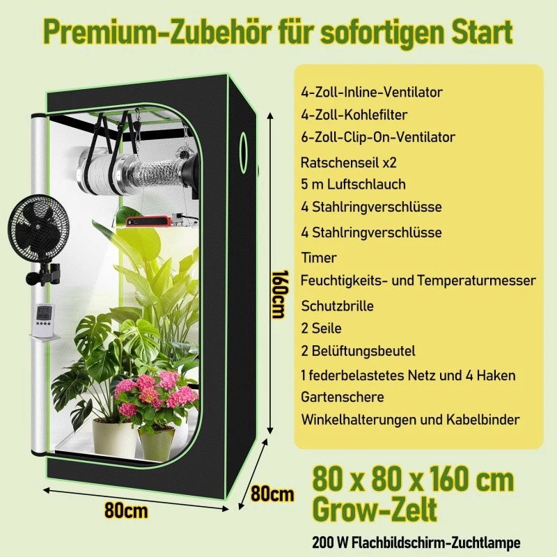 Growbox Komplettset Premium-Set Zubehör Gewächshaus Set Zuchtzelt Growzelt Box - Bild 3 von 4