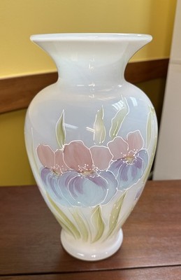 Vintage Fenton Vase Diana D Barbour Painted Floral Flowers Opal Opaque White 13 
