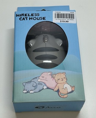 Wireless Gray Tabby Cat Computer Mouse Akko Gear Pouch And Battery Included Nib