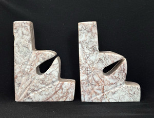Marble Bookends Pair Multicolor Polished Finish Decorative for Study or Office