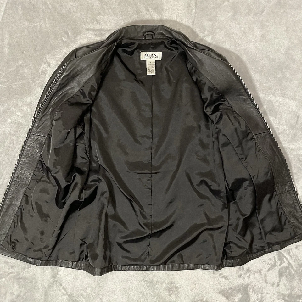 Chaqueta de cuero vintage Y2K Alfani para mujer talla pequeña 100 % cuero genuino Foto 4 de 4