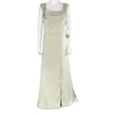 Stacees Gown Size 12 Cowl Neck Satin Maxi Column HOCO Bridesmaid Sage Green Slit
