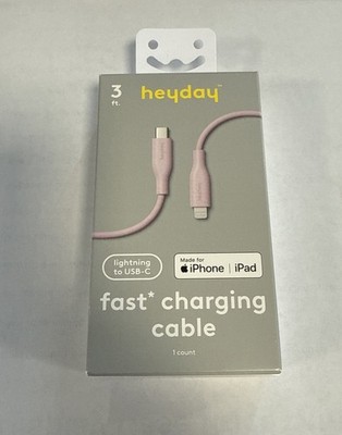Heyday 3ft Lightning to USB-C Fast Charging Cable, Peach/Orange, MFi Certified