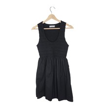 Faithfull The Brand Organic Cotton Mini Dress US 4 Black Smocked Pockets