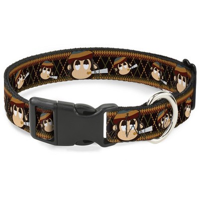 Plastic Clip Collar Multi Smoking Monkey Argyle Brown NARROW-Medium 8.5-12''
