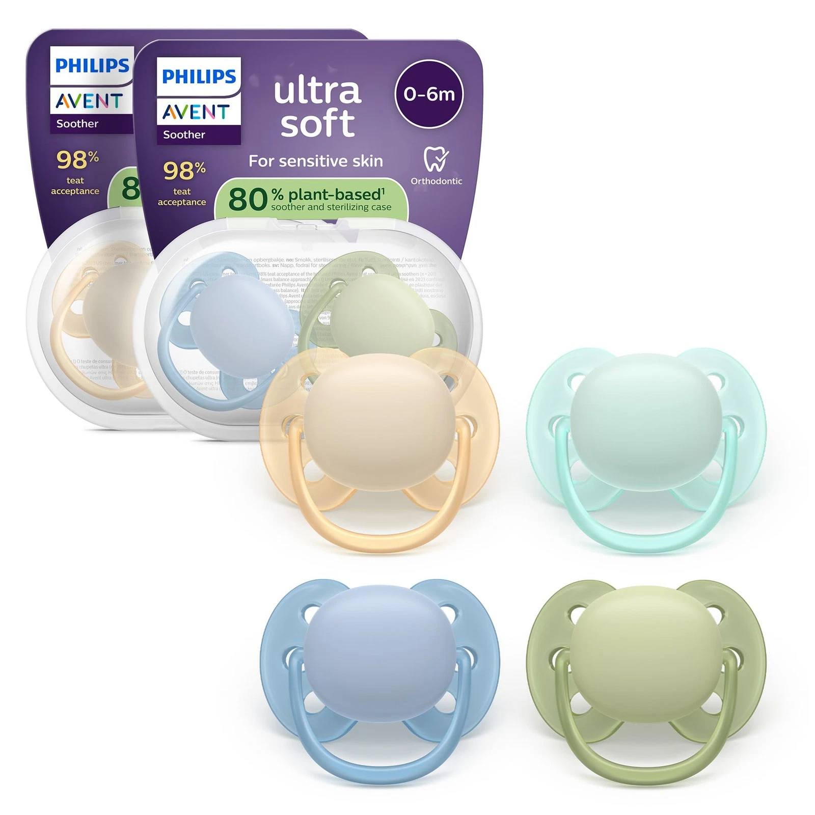 Philips Avent Ultra Soft Soothers - Orthodontic Design, for Babies 0-6 Months,