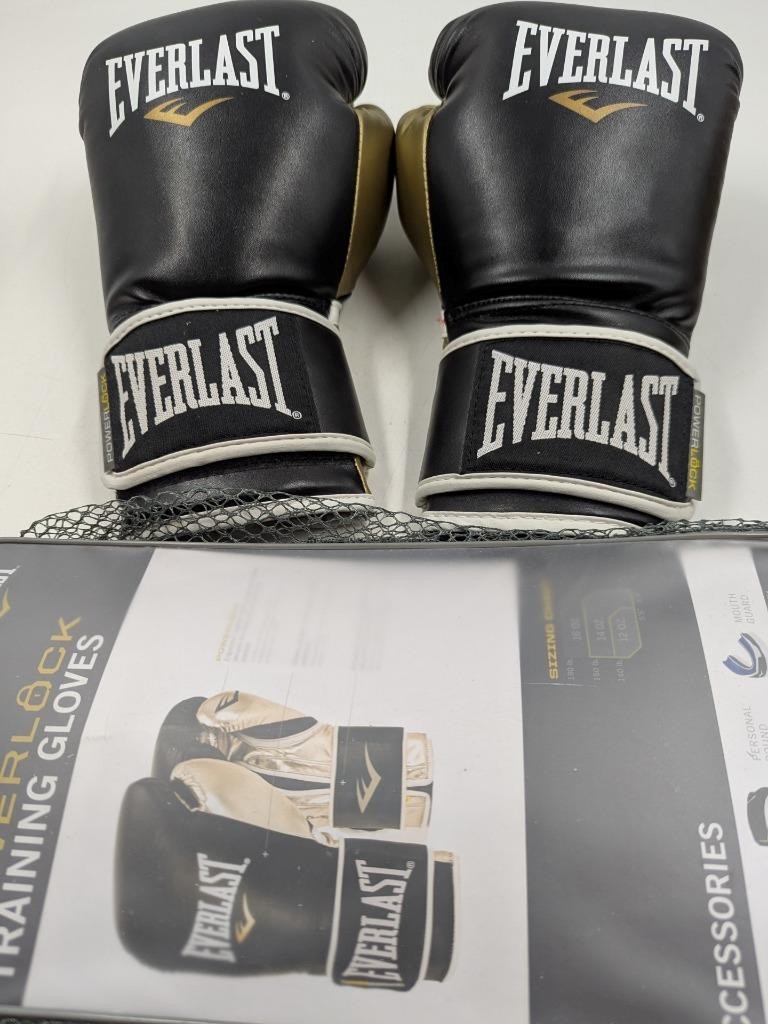 EVERLAST POWERLOCK Training Boxing Gloves Adult 14oz Black Gold