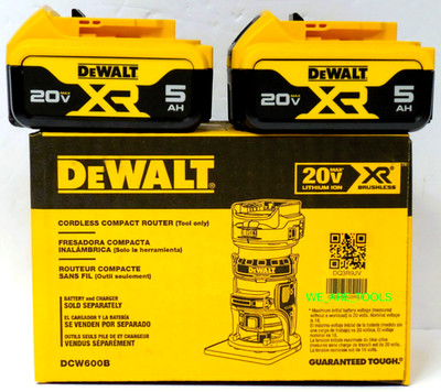 DeWalt DCW600B 20V Max XR Var. Speed Compact Router, 2) DCB205 5.0 Ah Batteries