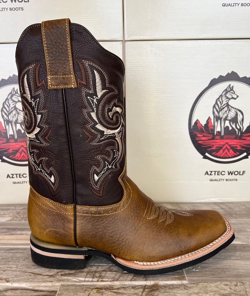 Men's Cowboy Rodeo Boots Genuine Leather Western Brown Work Square Toe ...