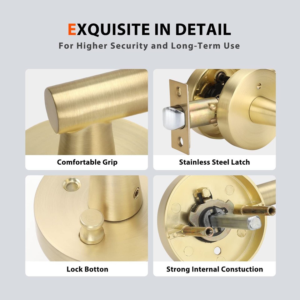 Haidms 2 Packs Gold Door Handle Interior Brushed Gold Door Handles Gold