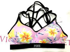 Victoria's Secret Pink Ultimate Strappy Push-Up Sports Bra Pink Floral NWT