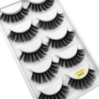 G800 5 Paar 3D Echthaar Wimpern 100% Mink Lashes Fake False Faux Eyelashes