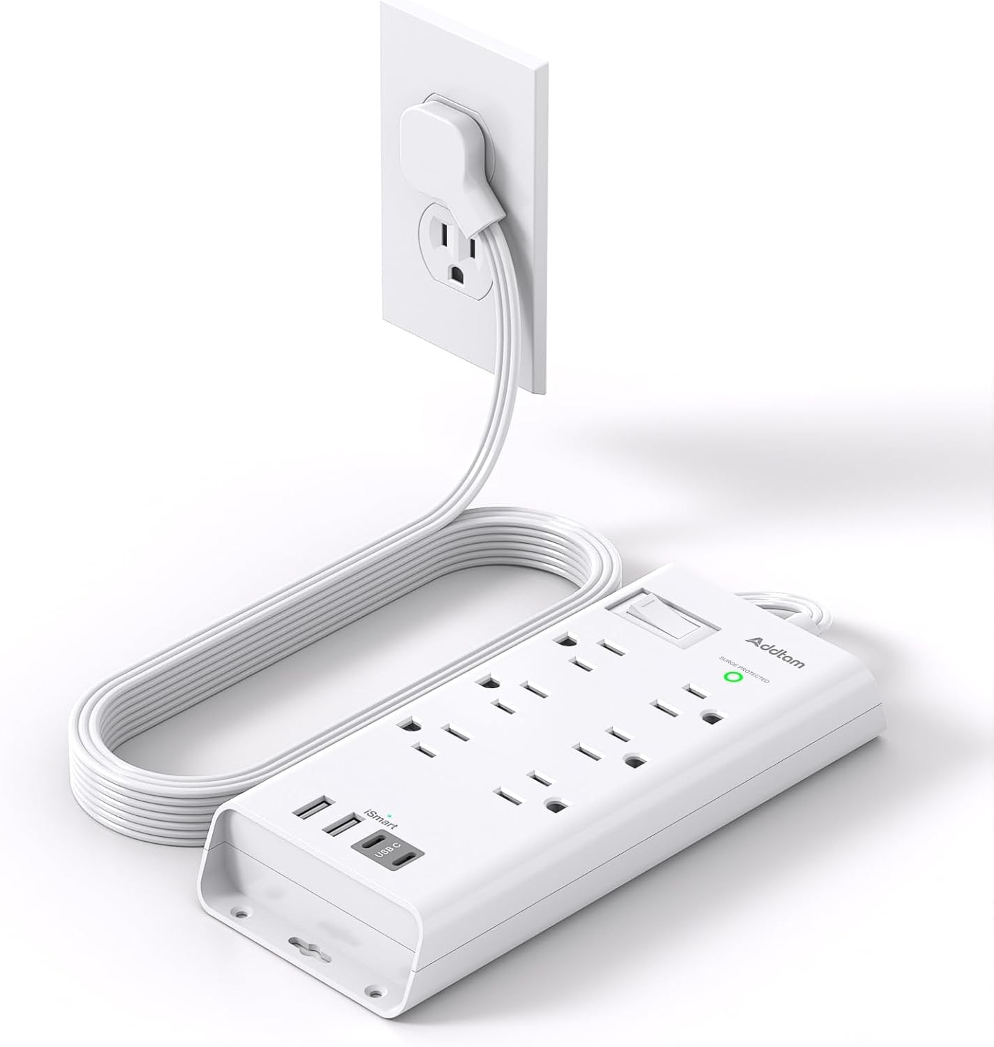 Surge Protector Power Strip Flat Plug Extension Cord with 6 Outlet 4 USB Ports-image