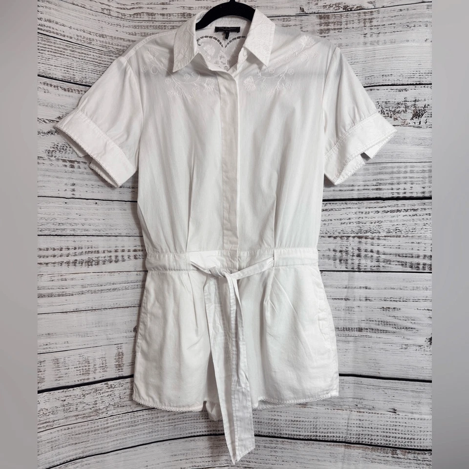Rag & Bone Romper Womens Size 2 Surplus Cotton Surplus Belted white embroidered - Image 4 of 4