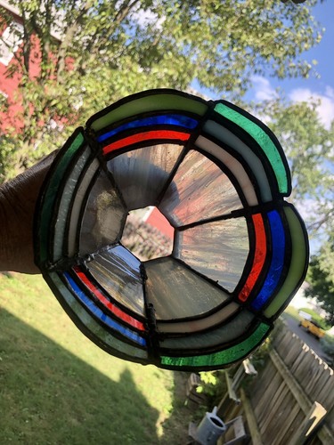 Handmade stainglass lampshade Multi Color W/Slag 5.5” Tall 6.5 Wide - Picture 2 of 5