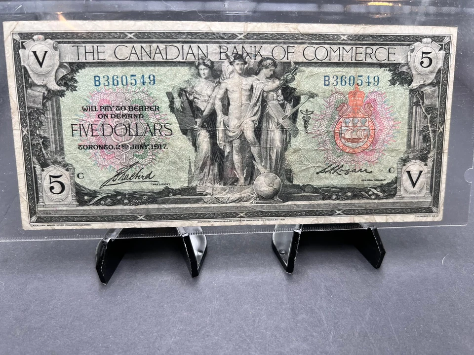 1917 Canadian Bank of Commerce $5 Bank Note Graded CCCS VF-20 SN#B360549 - Image 2 of 4