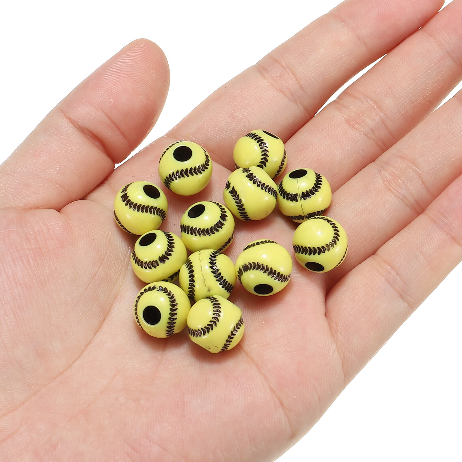 50Pcs Sports Ball Beads Acrylic Softball Beads Bulk Sports Beads Yellow