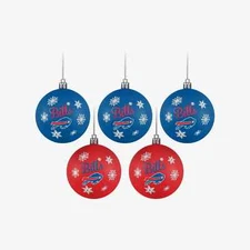 Buffalo Bills Shatterproof BALLS Christmas Tree Holiday Ornaments Set 5 pack
