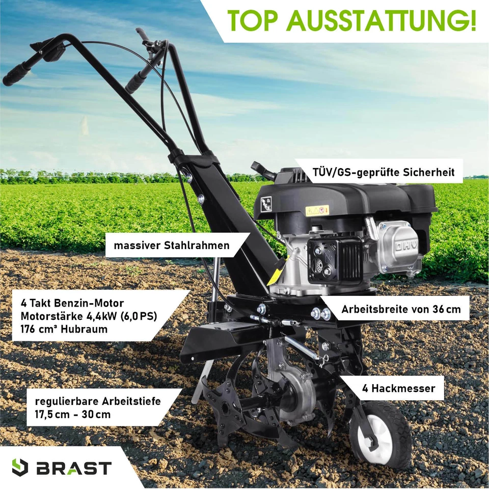 BRAST Motorhacke Benzin Ackerfräse 4,4kW(6PS) Selbstantrieb Gartenfräse AF5500s - Bild 3 von 4