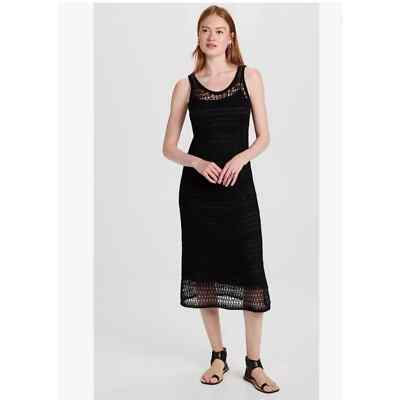 Theory Women's Lace Sleeveless Midi Dress in Jet Black | Cotton