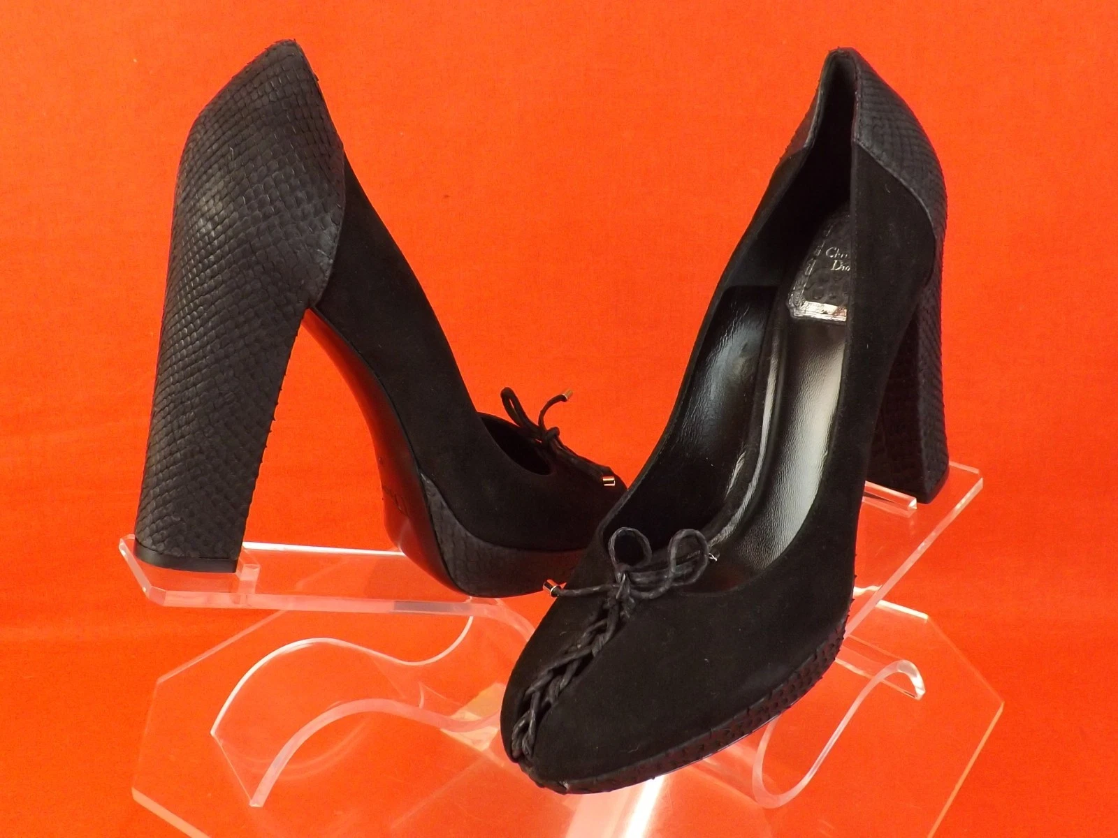 ESCARPINS À LACETS PYTHON EN DAIM NOIR CHRISTIAN DIOR RUNWAY PUSHKIN 39
