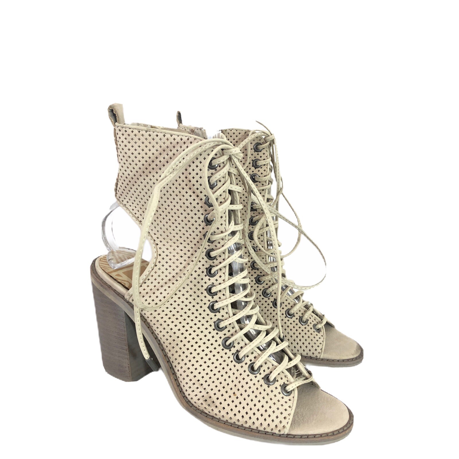 Dolce Vita Size Lira Light Taupe Peep Toe Lace-Up Cutaway Back