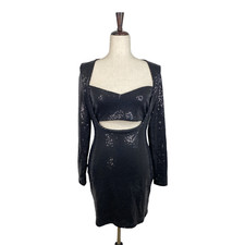 Windsor Women's Black Disco Ball Cutie Sequin Cutout Mini Dress Large