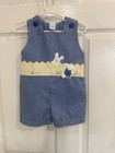 Boys Size 6/9 Months Blue Plaid Bunny Romper Shortall   SALE!! — photo 1
