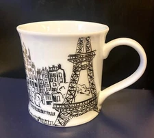 Rosanna White Ceramic Coffee Mugs Paris Landmark Sketches in Black & White 3.5"H
