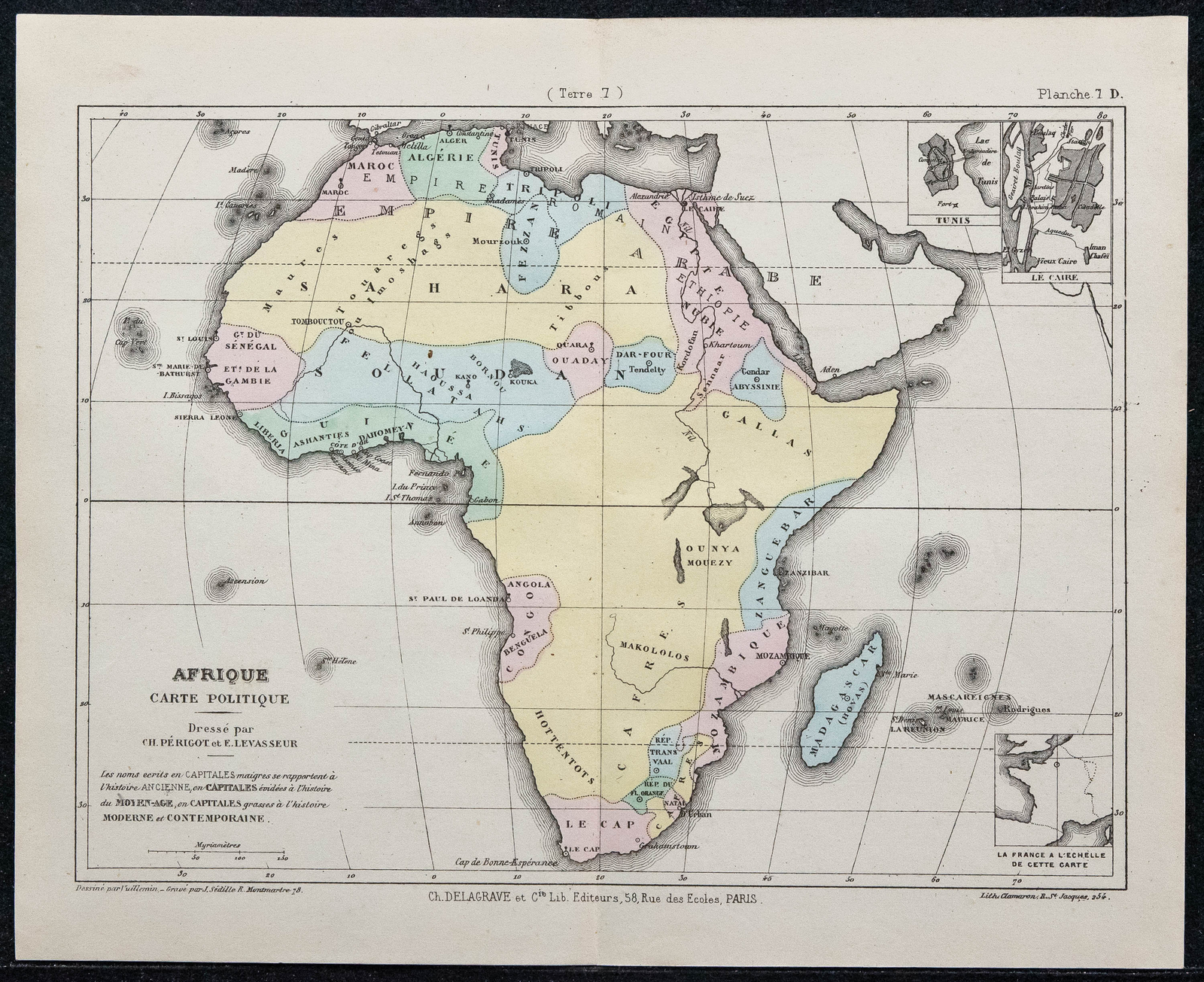1874 - Map Of Political Africa - Levasseur And Périgot - Lithograph