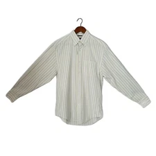 Nautica Button Up Shirt Men Medium Multi Vertical Stripe Cotton Logo Classic