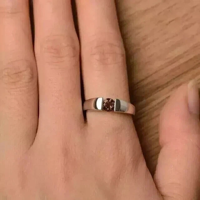 2Ct Round Lab-Created Brown Diamond Solitaire Men's Ring 14K White Gold Plated - Image 4 of 4