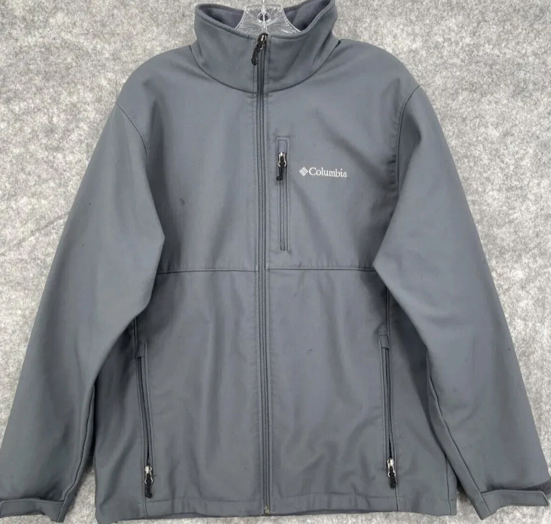 Columbia Jacket Adult Large Gray Full Zip Pockets Softshell Mid Weight