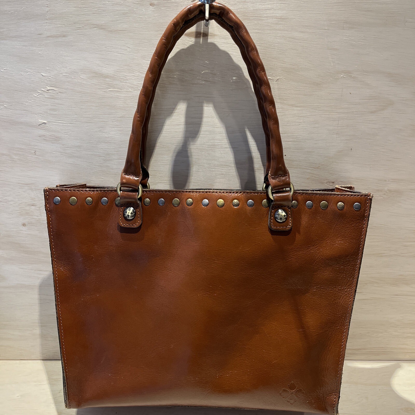 Patricia Nash Zancona Brown Leather Studs Shoulder Handbag Tote Purse