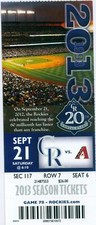 2013 Rockies vs Diamondbacks Ticket: Matt Davidson HR/ Trevor Cahill win