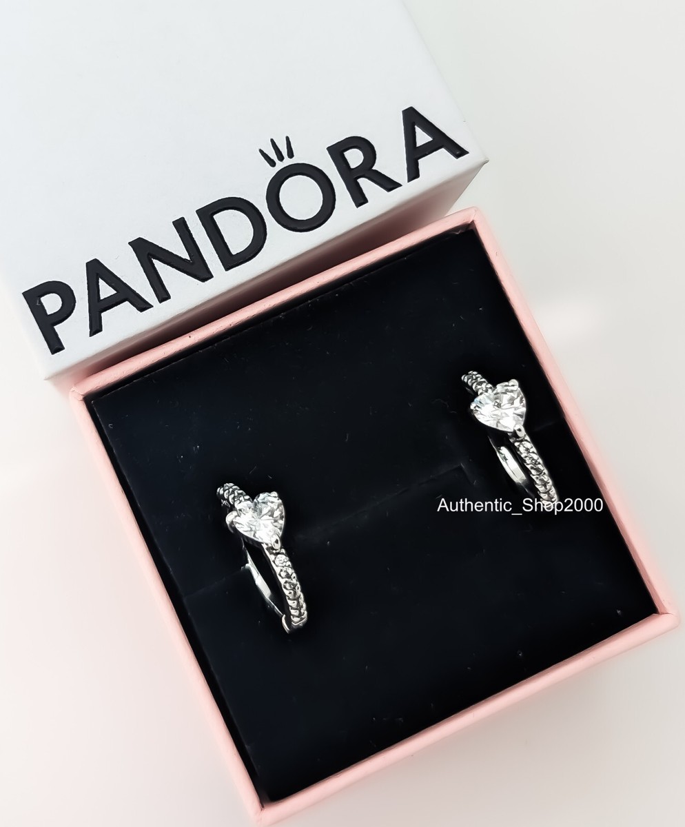 New 100% Authentic PANDORA 925 Ale Sparkling Heart Hoop Earrings
