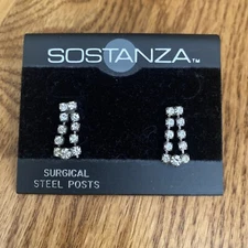 New Vintage Dangle Rhinestone Silver Tone Drop Pierced Earrings  Sostanza